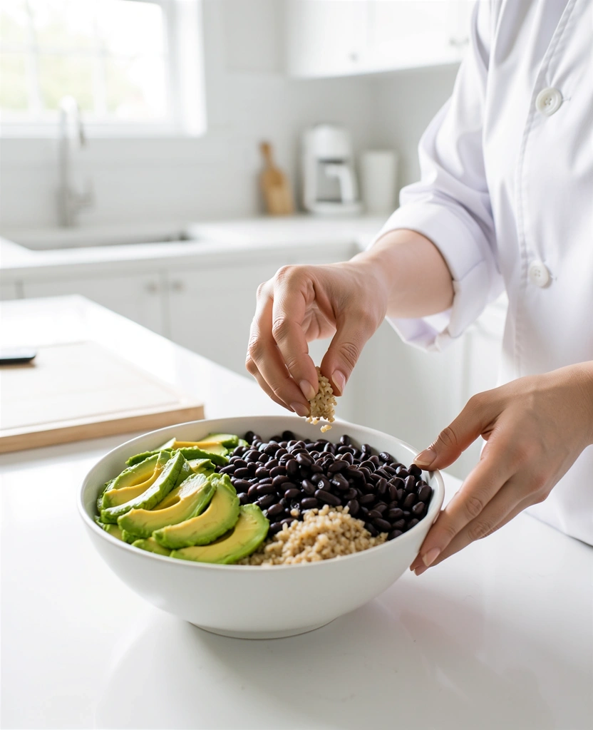 Nutricionista preparando alimentos saludables